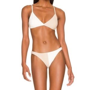 Matthew Bruch Kimmie Colorblock Triangle Bikini Swim Top Sz S (2) Cream/Oatmeal